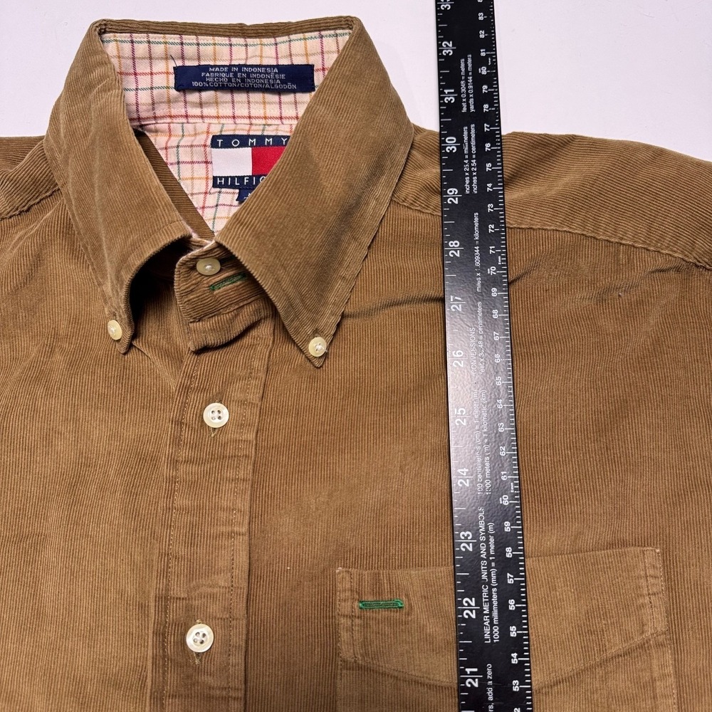 Tommy Hilfiger Shirt Mens Medium Button Down Brown Cotton Corduroy Workwear 90s - Picture 7 of 9
